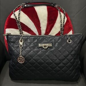 DKNY Black Quilted leather shoulder bag purse with adjustable chain strap